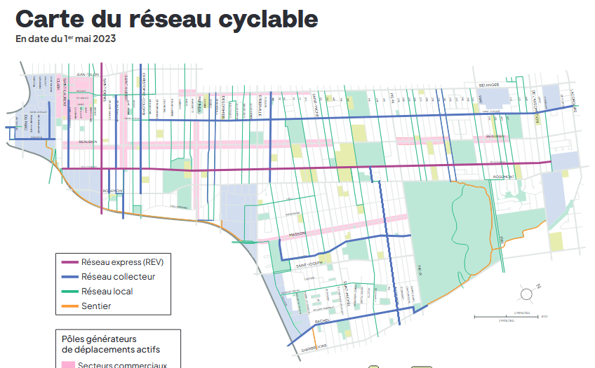 une carte du réseau cyclable de l'arrondissement